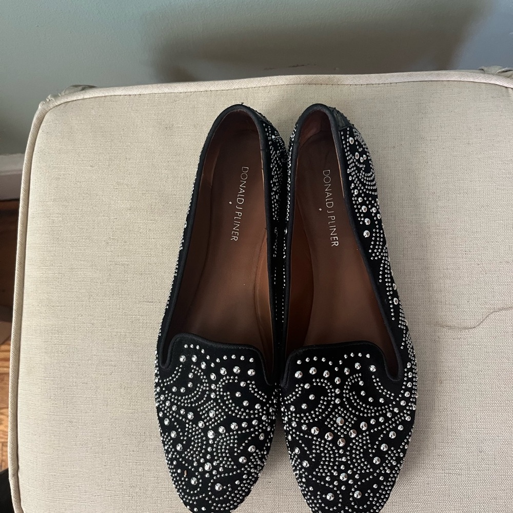 Donald J. Pliner Black Crystal Embellished Loafers - Picture 2 of 5
